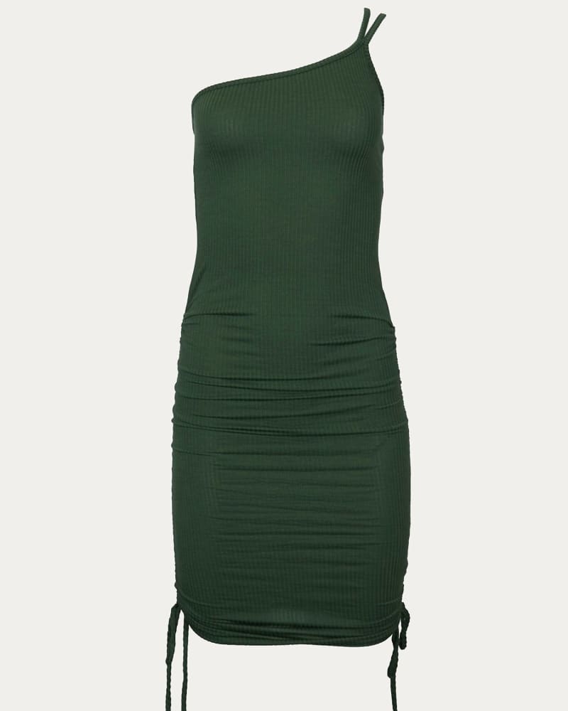 Front of a size L One Shoulder Rib Dress in Olive in Olive by ENDLESS BLU.. | dia_product_style_image_id:335353